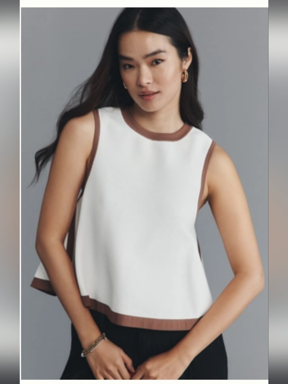 Maeve Ivory and Brown Sleeveless A-Line Dress